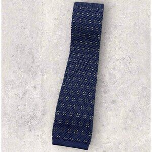 AD56 Silk Knit Tie ITALY Blue Yellow Geometric W:2.5" EUC